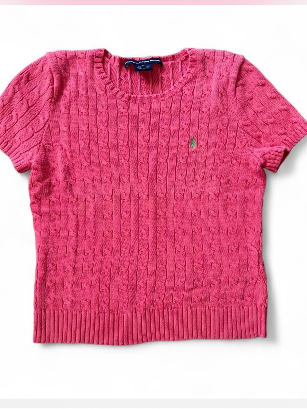 Ralph Lauren Sport Pink Cable-Knit Short Sleeve Sweater Size L